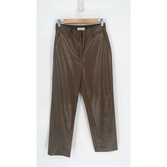 Aritzia Babaton Command Faux Leather Crop Pants Vegan Brown Women's 4 - Picture 2 of 7